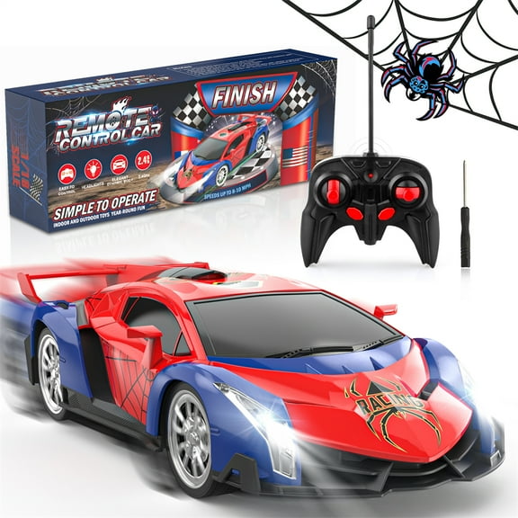Allaugh 2024 Remote Control Car for Kids, 1:18 Electric Vehicle Toy with Lights & Controller, Birthday Gift for 3-12 Years Old Boys Girls, Red and Blue