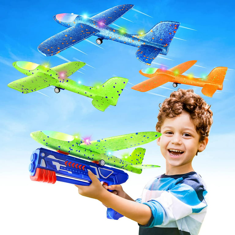 8 Pack Airplane Launcher Toys with 2 Launchers, 2 Flight Modes Foam Glider  Catapult Plane, Outdoor Flying Games Outside Toys for Ages 3 4 5 6 7 8 9 10