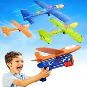 Allaugh 3 Pack Airplane Launcher Toys, Foam Glider LED Light Airplane 2 Flight Mode Catapult Plane Toy for Boys, Outside Flying Toys Gifts for 4 5 6 7 8 9 10 11 12 Years Old