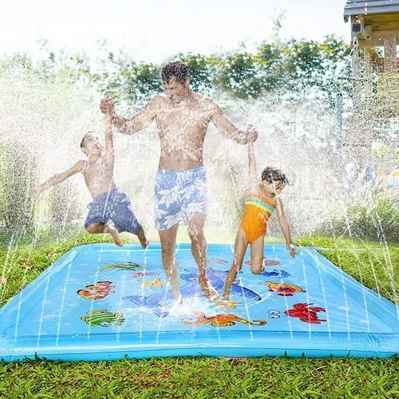 Allaugh 67" Splash Mat Sprinkler for Kids and Wading Pool, Outdoor Lawn Water Toys Inflatable Splash Sprinkler Pad, Blue