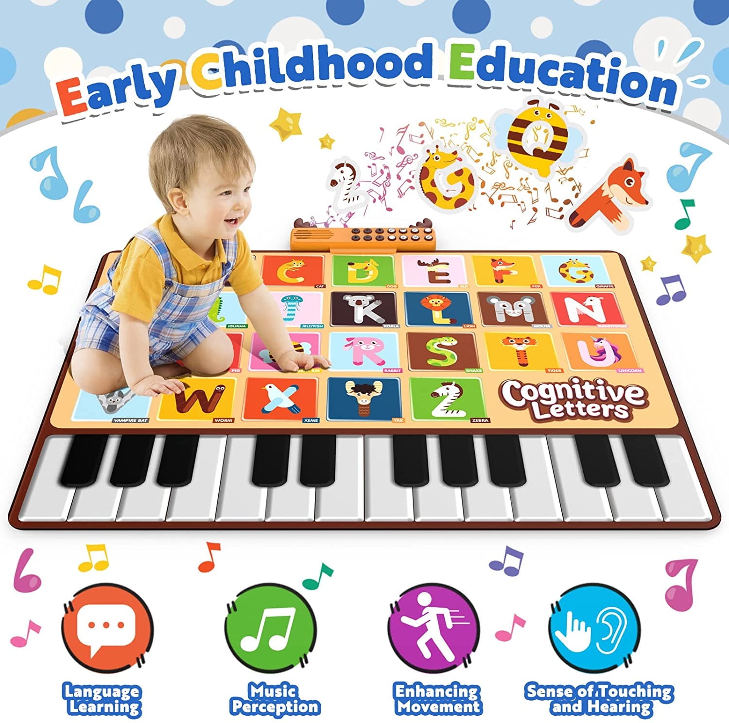 Allaugh Baby Musical Mat with 26 Letters Kids Piano Keyboard Playmat Children Crawling Blanket Toy 27.56" x 39.37" for 1-4 Years Old Kids