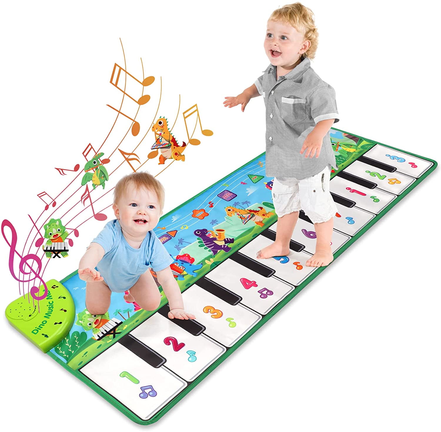 Allaugh Baby Piano Mat, Dinosaur Musical Piano Mat for Kids 1-5 Years Old Toddler, Floor Keyboard Music Dance Touch Playmat Toy Adjustable Volume/ Record/ Playback