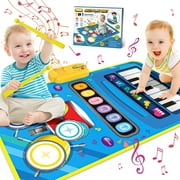 Allaugh Baby Toys 2 in 1 Piano Mat & Drum Mat, Early Education Baby Musical Mat Learning Piano Toys 12-18 Months Toddler, Christmas Birthday Gifts for 1 2 3 Year Old Boys