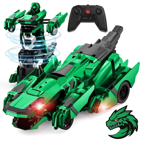 Allaugh Dinosaur Transform RC Cars 2.4Ghz Remote Control Car Robot with 360 °Rotation One Button Deformation Car Toy Gifts for Boys Age 4-7 8-12