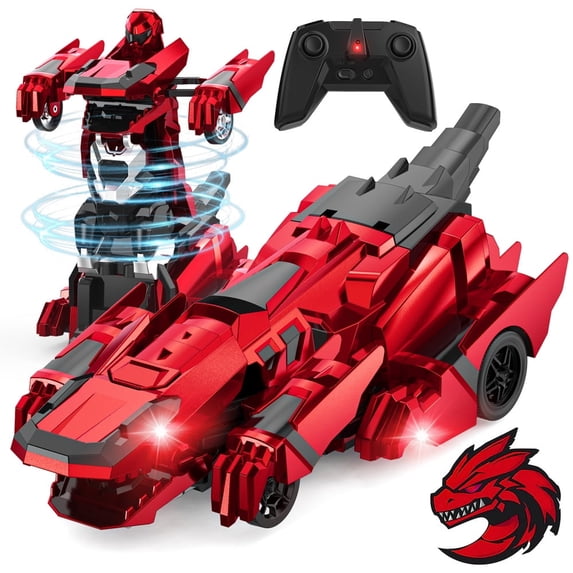 Allaugh Dinosaur Transform RC Cars 2.4Ghz Remote Control Car Robot with 360 °Rotation One Button Deformation Car Toy Gifts for Boys Age 4-7 8-12