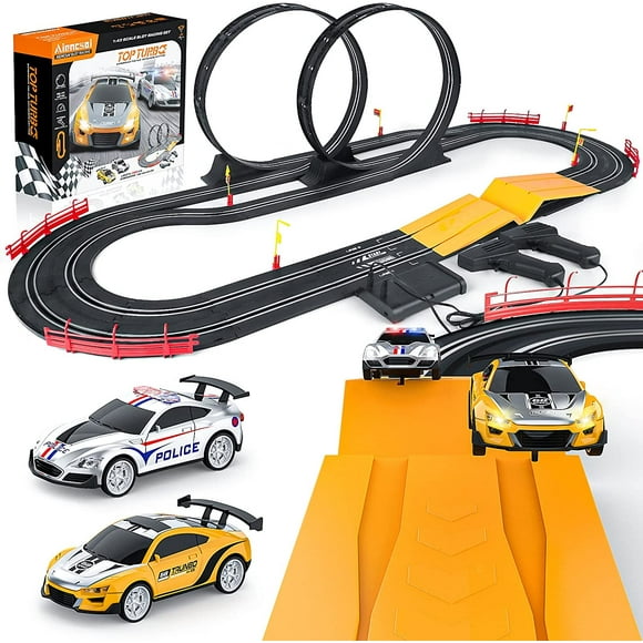 AllaughLISER electric race car track set, High-Speed Slot race car tracks with Headlights and Dual Racing for boys 6 7 8 9 10 11 12 Years Old