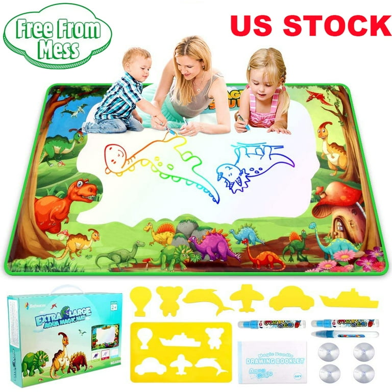 Allaugh Large Water Doodle Drawing Mat,Dinosaur Play Mats for Kids Extra Large 60 inch x 36 inch Aqua Painting Gift Mess Free Writing 7 Rainbow Colors