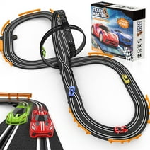 Allaugh Slot Car Race Track Sets for 4-12 Boys Kids, Battery or Electric Race Car Track with 4 High-Speed Slot Cars, Dual Racing Game 2 Hand Controllers
