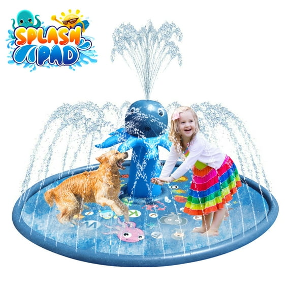 Allaugh Splash Pads for Toddlers 1-12Y, Sprinkler for Kids, 67" Octopus Inflatable Baby Pool, Outdoor Water Toys, Blue