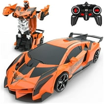 Allaugh Transform RC Cars for Boys 4-12Y, 2.4Ghz 1:18 Scale Remote Control Car, Transforming Robot, One-Button Deformation 360° Rotation and Drift Car Transformers Toys, Orange