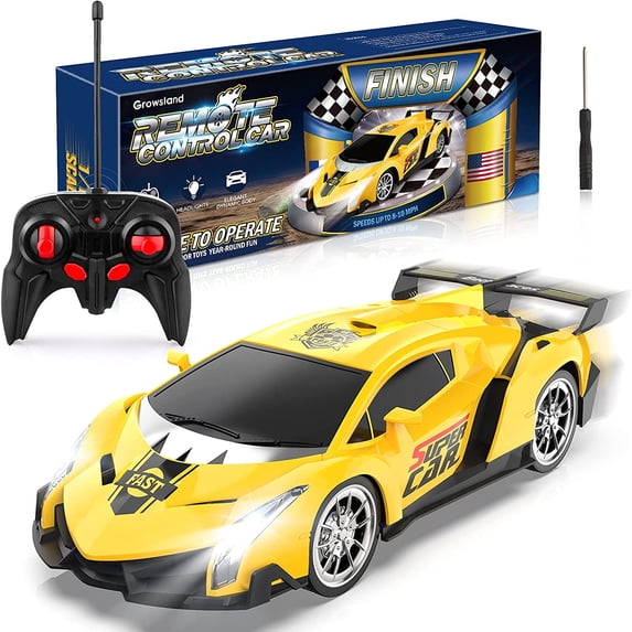 Allaugh Wireless Remote Control Car for Boys 4-7 8-12Y, High Speed Racing RC Truck Dirft Car Kids Electric Toy with Lights and Controller, Yellow