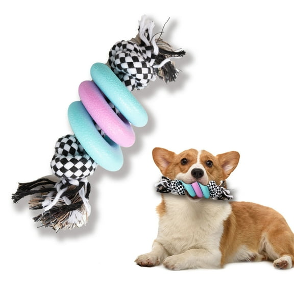 Allcoke Rope Triple-Ring Dog Toy - Small/Medium Dogs, Tough & Tug-Resistant, Flexible Links, Indoor/Outdoor, Durable & Easy Care