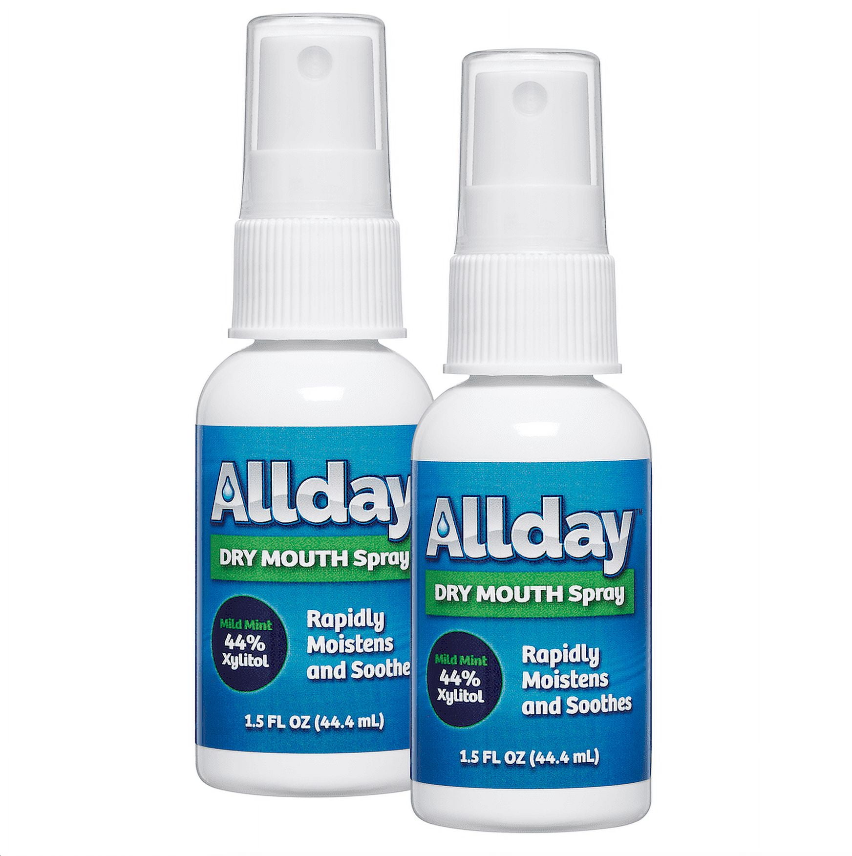 Allday Dry Mouth Spray - Maximum Strength Xylitol, Fast Acting, Non-Acidic (1.5oz - Pack of 2)