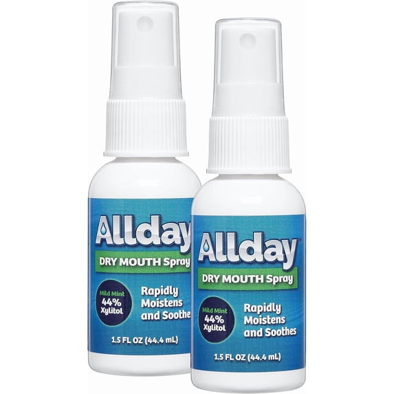 Allday® Dry Mouth Spray - Maximum Strength Xylitol, Fast Acting, Non-Acidic (1.5oz - Pack of 2)