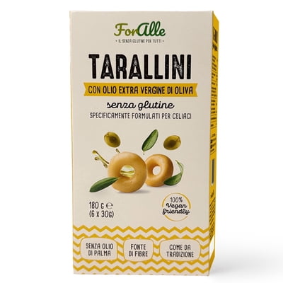For Alle Gluten-Free Tarallini with Extra Virgin Olive Oil, 6x1.05 oz (6.34 oz)  Traditional Italian Pugliese Snack. Oven-Baked. Vegan. Cholesterol-Free. (Pack of 1)