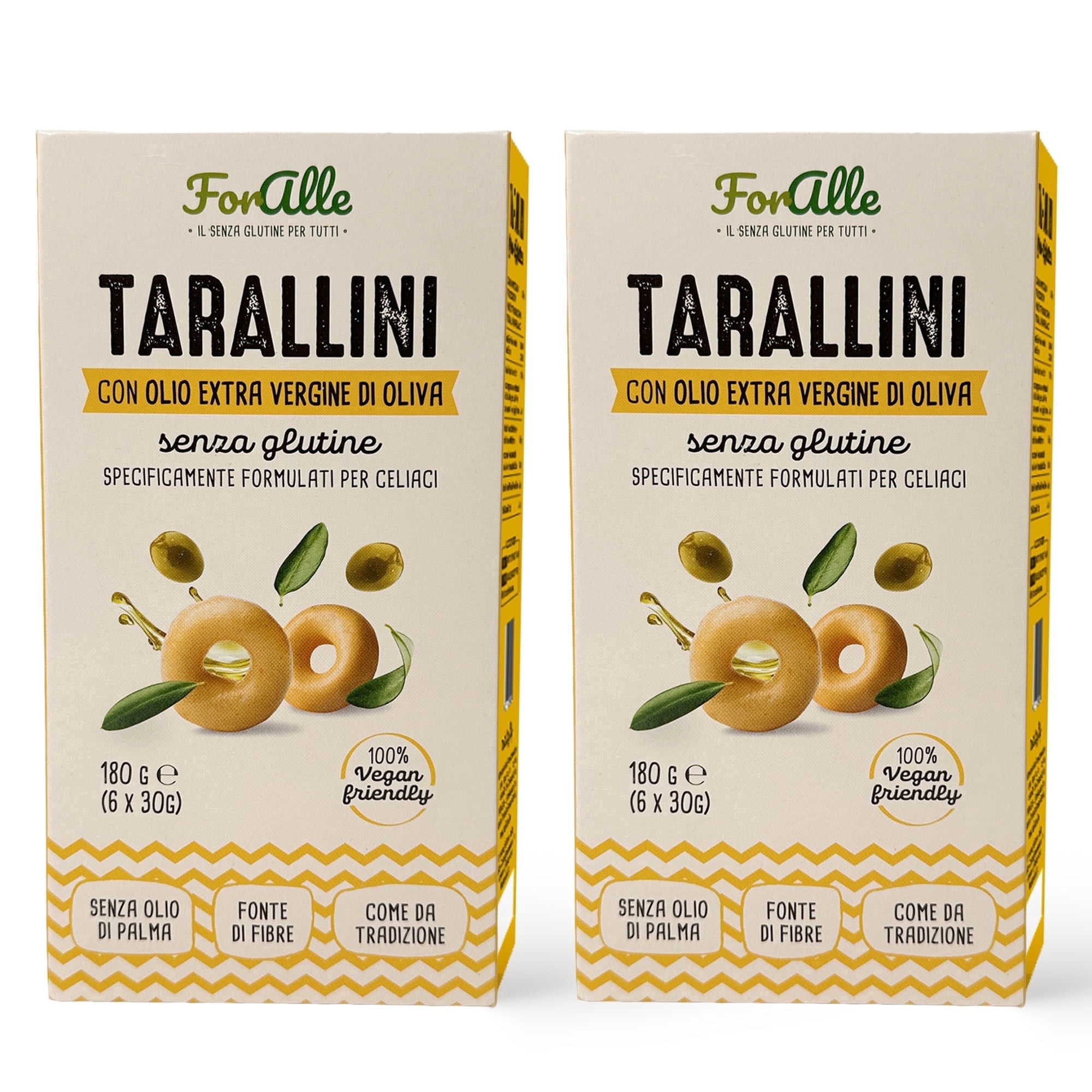 For Alle Gluten-Free Tarallini with Extra Virgin Olive Oil, 6x1.05 oz (6.34 oz) – Traditional Italian Pugliese Snack. Oven-Baked. Vegan. Cholesterol-Free. (Pack of 2)
