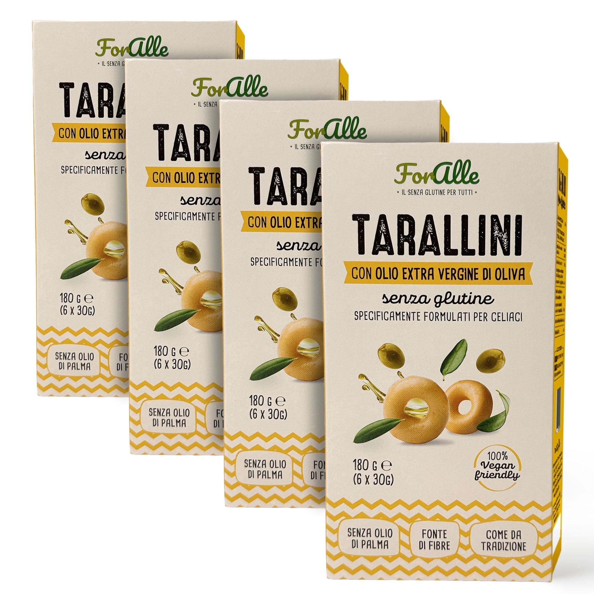 For Alle Gluten-Free Tarallini with Extra Virgin Olive Oil, 6x1.05 oz (6.34 oz) – Traditional Italian Pugliese Snack. Oven-Baked. Vegan. Cholesterol-Free. (Pack of 4)