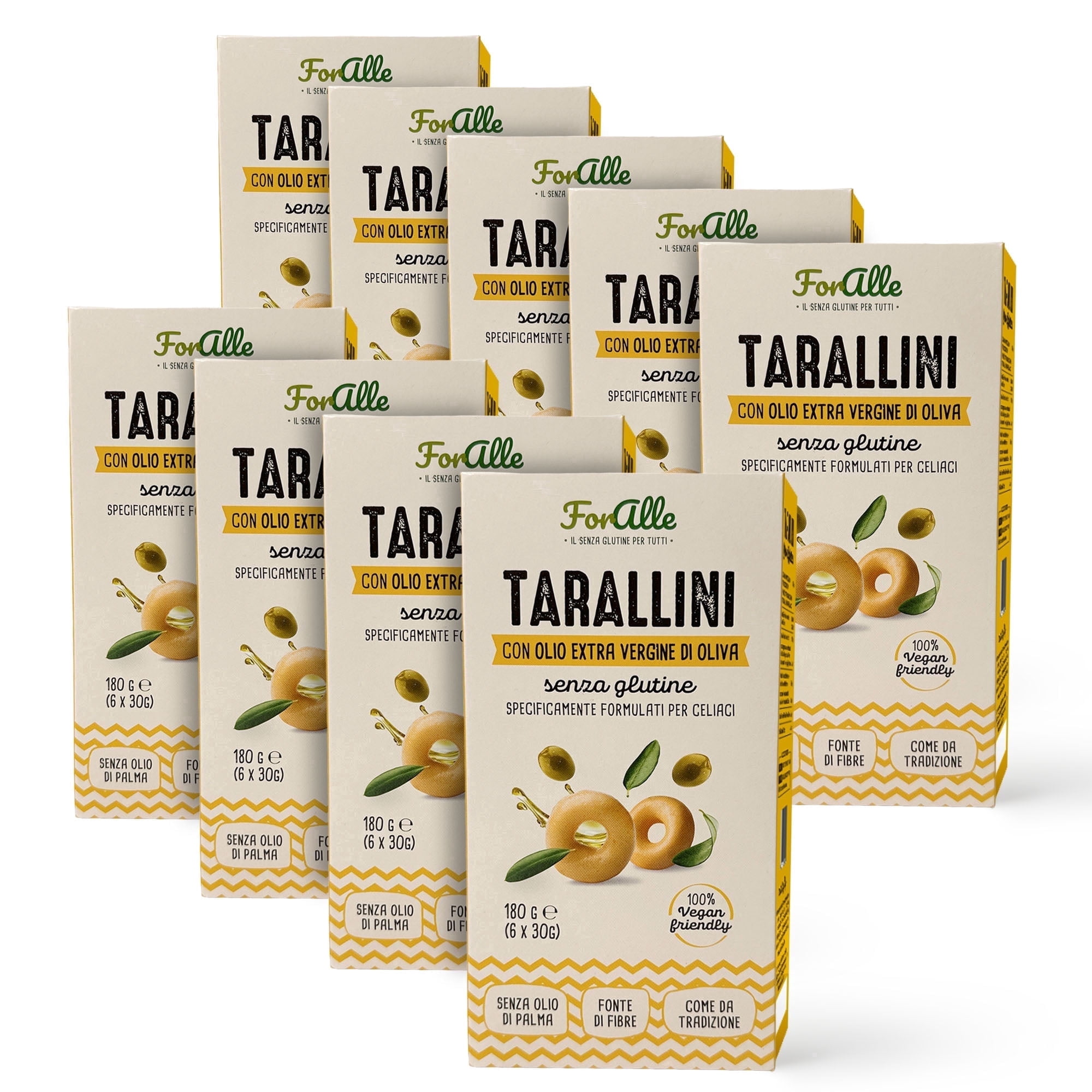 For Alle Gluten-Free Tarallini with Extra Virgin Olive Oil, 6x1.05 oz (6.34 oz) – Traditional Italian Pugliese Snack. Oven-Baked. Vegan. Cholesterol-Free. (Pack of 9)