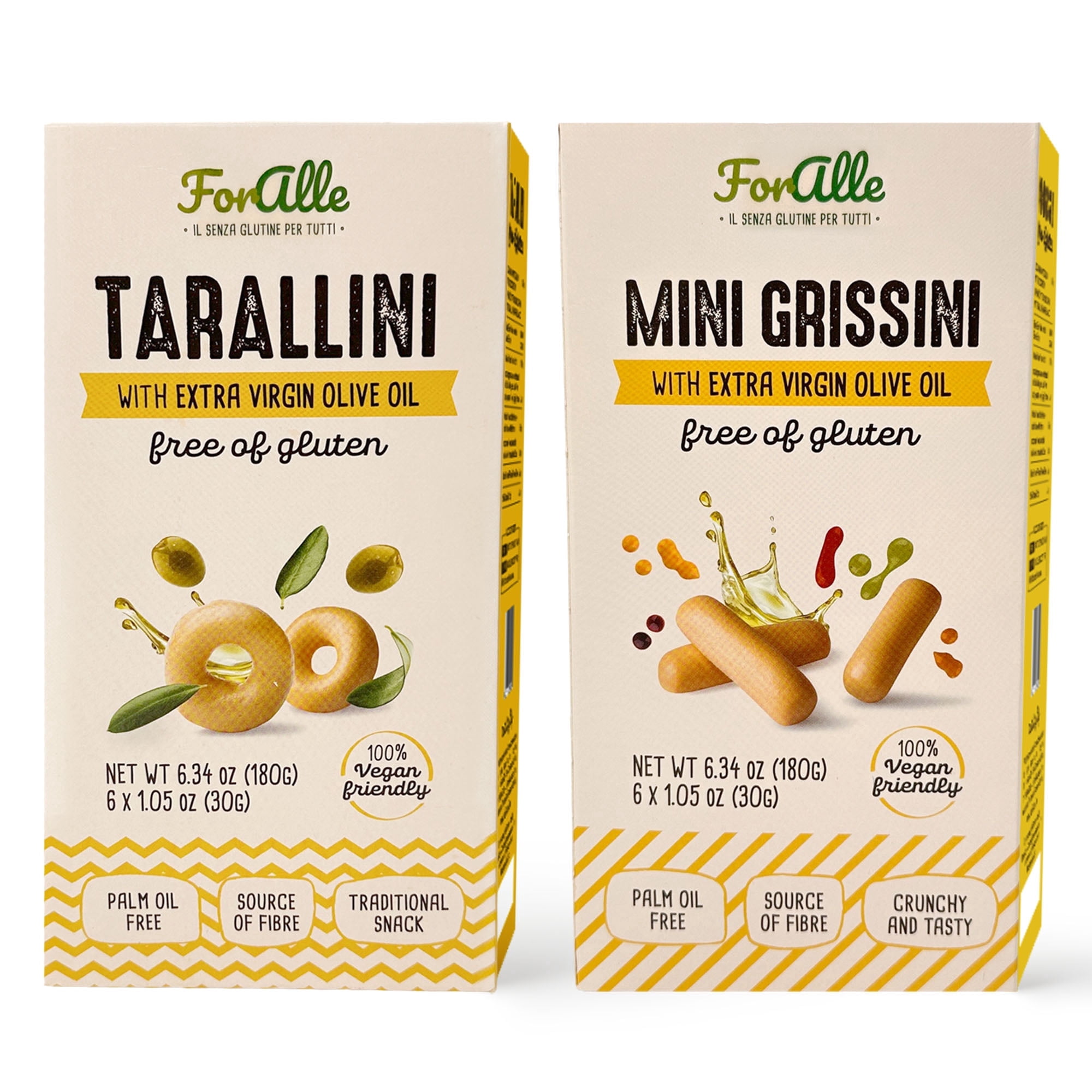 For Alle Gluten-Free Tarallini and Mini Grissini Bundle, Set of 2 – Traditional Italian Pugliese Snack with Extra Virgin Olive Oil. Oven-Baked. Vegan. Cholesterol-Free