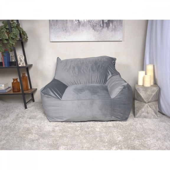 Allea Velveteen Bean Bag Chair with Armrests Grey Removable Cover High Density Foam Filled