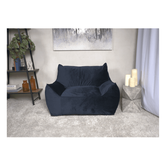 Allea Velveteen Bean Bag Chair with Armrests, Midnight Blue