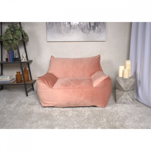 Allea Velveteen Bean Bag Chair with Armrests Pink Removable Cover High Density Foam Filled