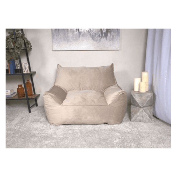 Allea Velveteen Bean Bag Chair with Armrests, Taupe
