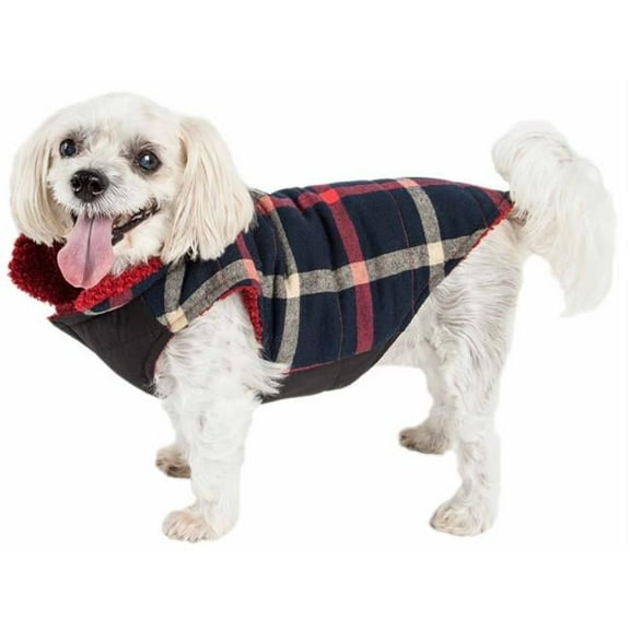 Allegiance Classical Plaided Insulated Dog Coat Jacket, Blue & Red Plaid - Medium