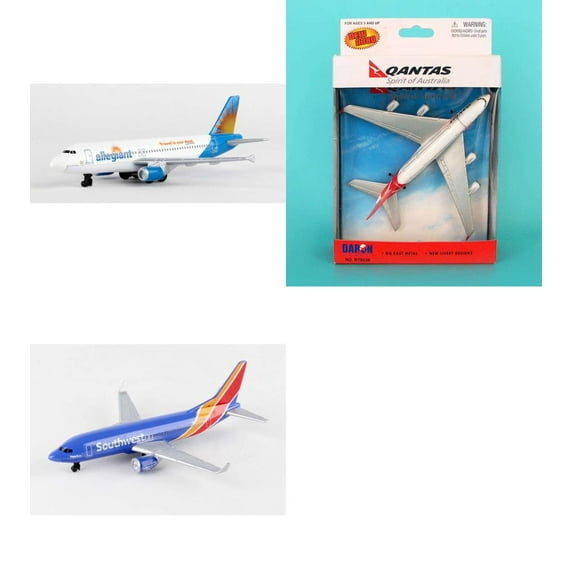 Allegiant, Qantas, Southwest Airlines Diecast Airplane Package - Three 5.5' Diecast Model Planes