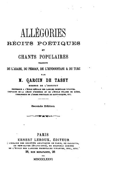 Allegories, Recits Poetiques Et Chants Populaires