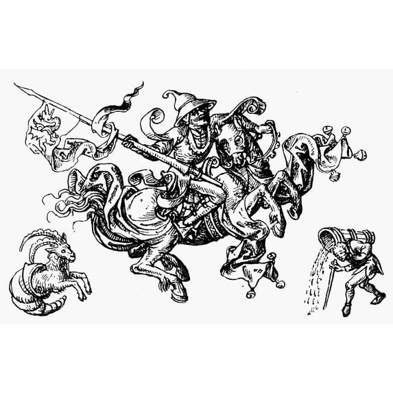 Allegory Of Saturn 1480. Nallegorical Representation Of The Planet Saturn. Woodcut German 1480. Print by