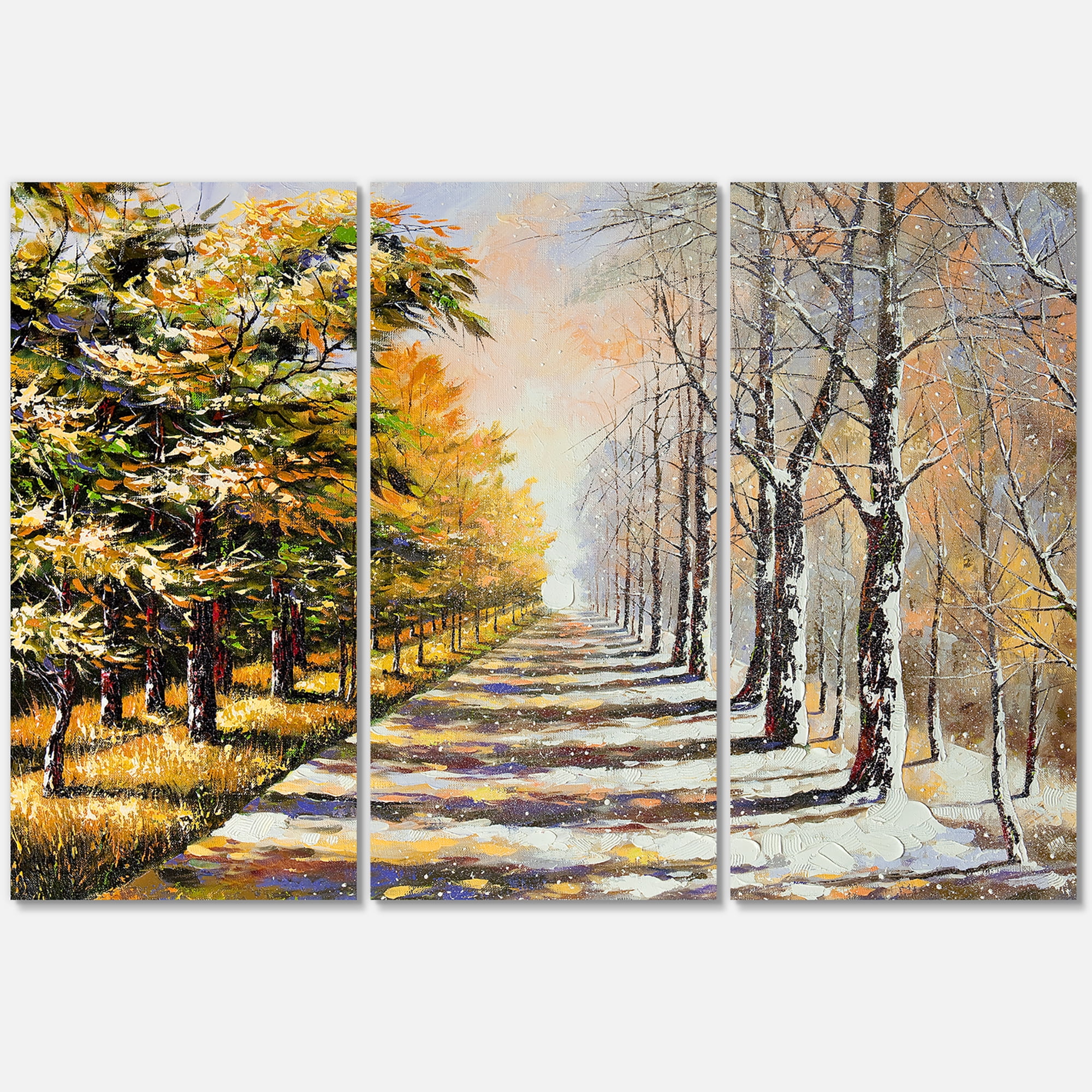 Allegory On Theme Autumn and Winter 28 in x 36 in Painting Canvas Art Print, by Designart