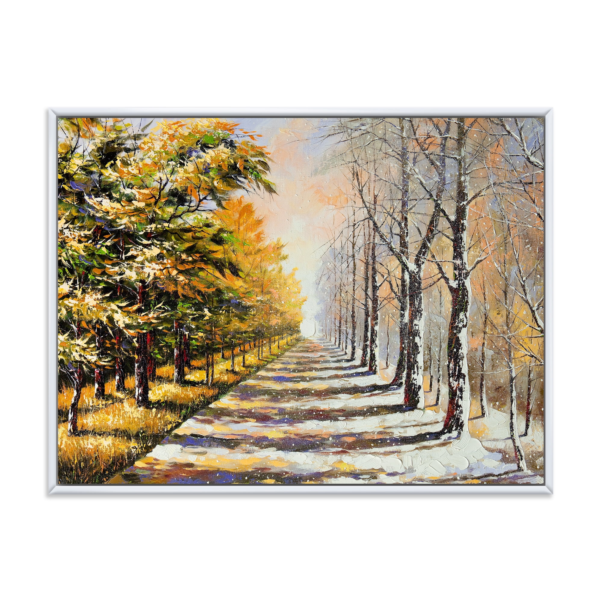 Allegory On Theme Autumn and Winter 40 in x 30 in Framed Painting Canvas Art Print, by Designart