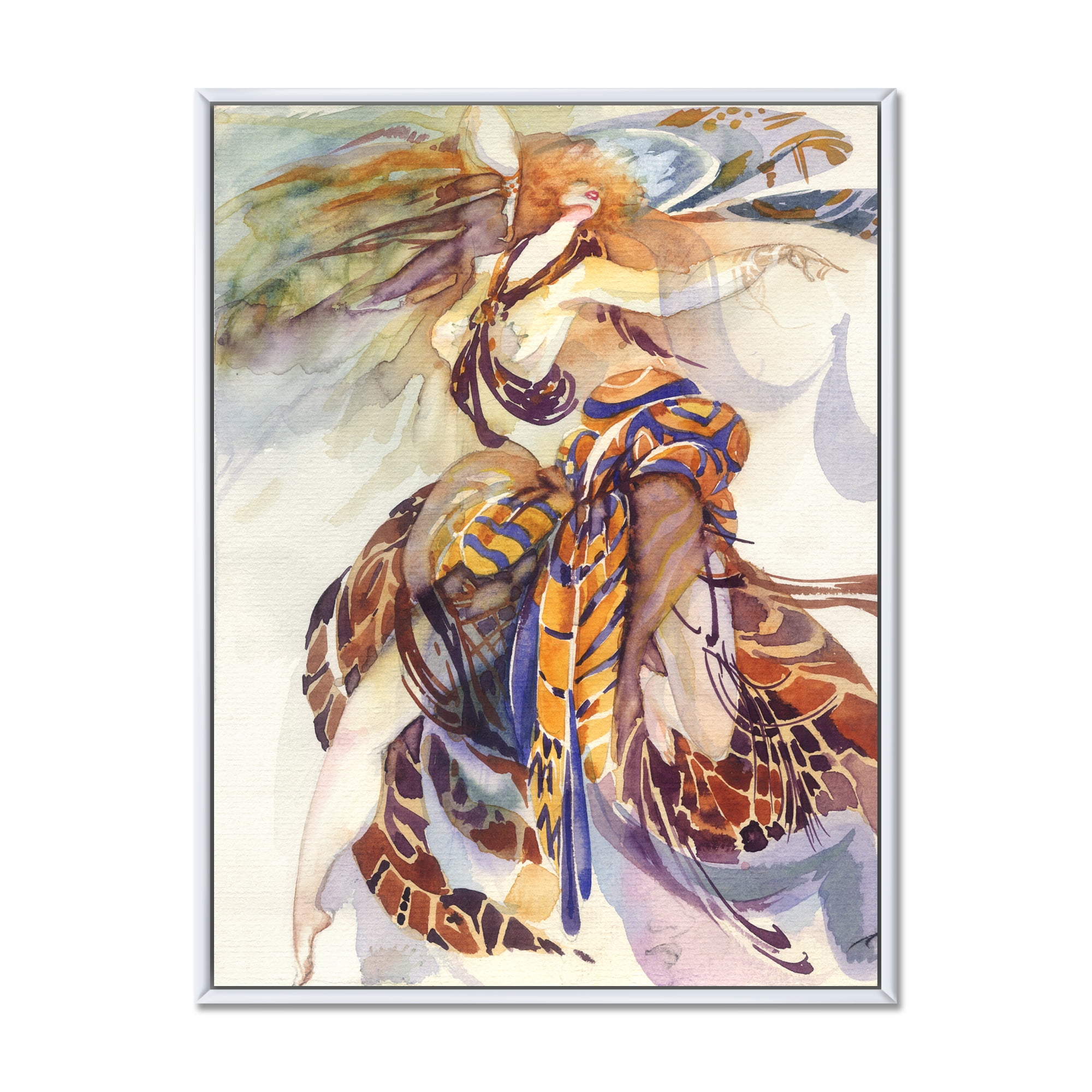 Allegory of Paradise Bird Woman Portrait 30 in x 40 in Framed Painting Canvas Art Print, by Designart