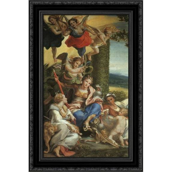 Allegory of Virtue 17x24 Black Ornate Wood Framed Canvas Art by Correggio