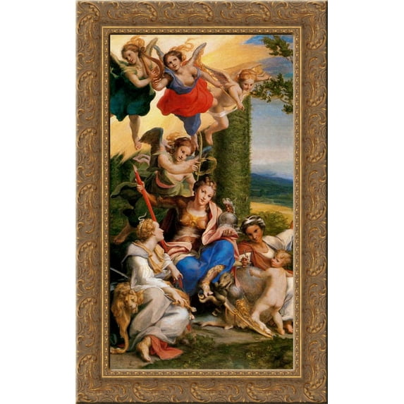 Allegory of the Virtues 24x16 Gold Ornate Wood Framed Canvas Art by Correggio