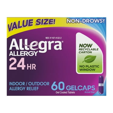 Allegra Adult 24-Hour Allergy Relief Gelcaps, Non-Drowsy Indoor and Outdoor Allergy Medicine, 180 mg Fexofenadine HCI Antihistamine Pill, 60-Count