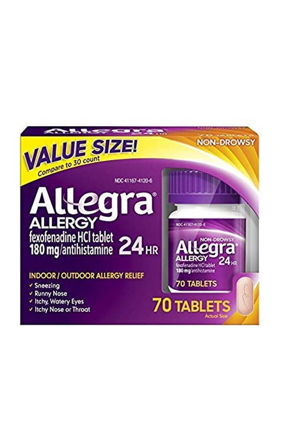 Adult 24 Hour Allergy Relief 70-Count Long-Lasting Fast-Acting Antihistamine for Noticeable Relief from Indoor and Outdoor Allergy Symptoms