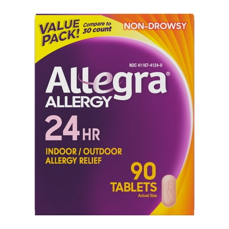 Allegra Adult 24-Hour Allergy Relief, Non-Drowsy Medicine, 180 mg Fexofenadine HCI, 90 Tablets