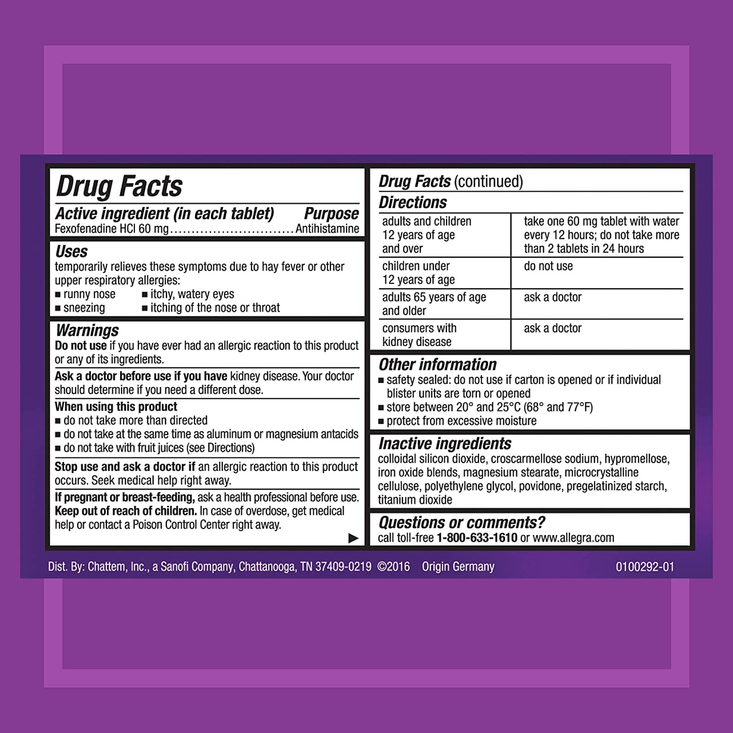 Allegra Allergy 12Hr Fast Relief Fexofenadine HCI Antihistamine 60 mg, 12ct