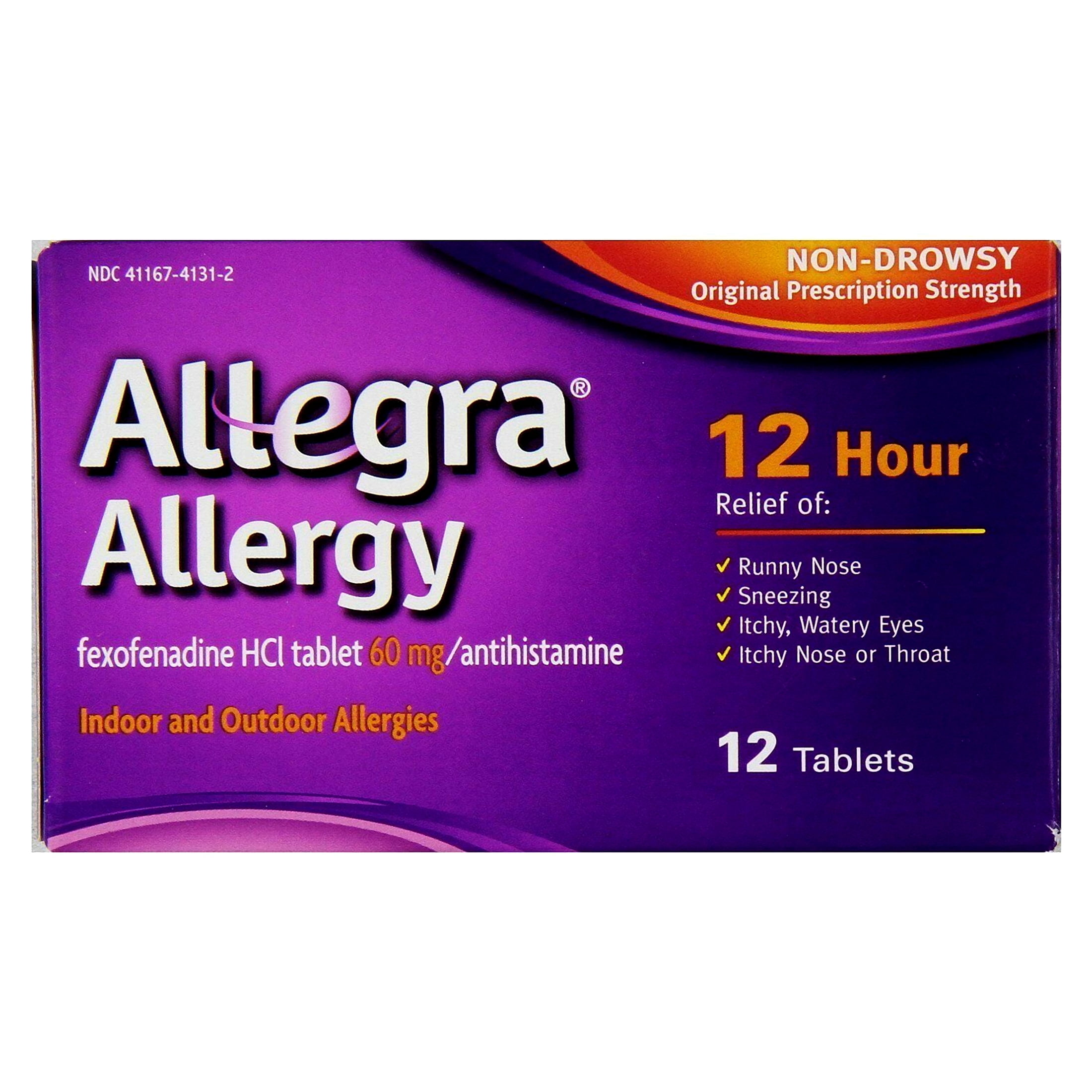 "Allegra Allergy 12Hr Relief Fexofenadine Antihistamine 60 mg 12 ct, 3-Pack"
