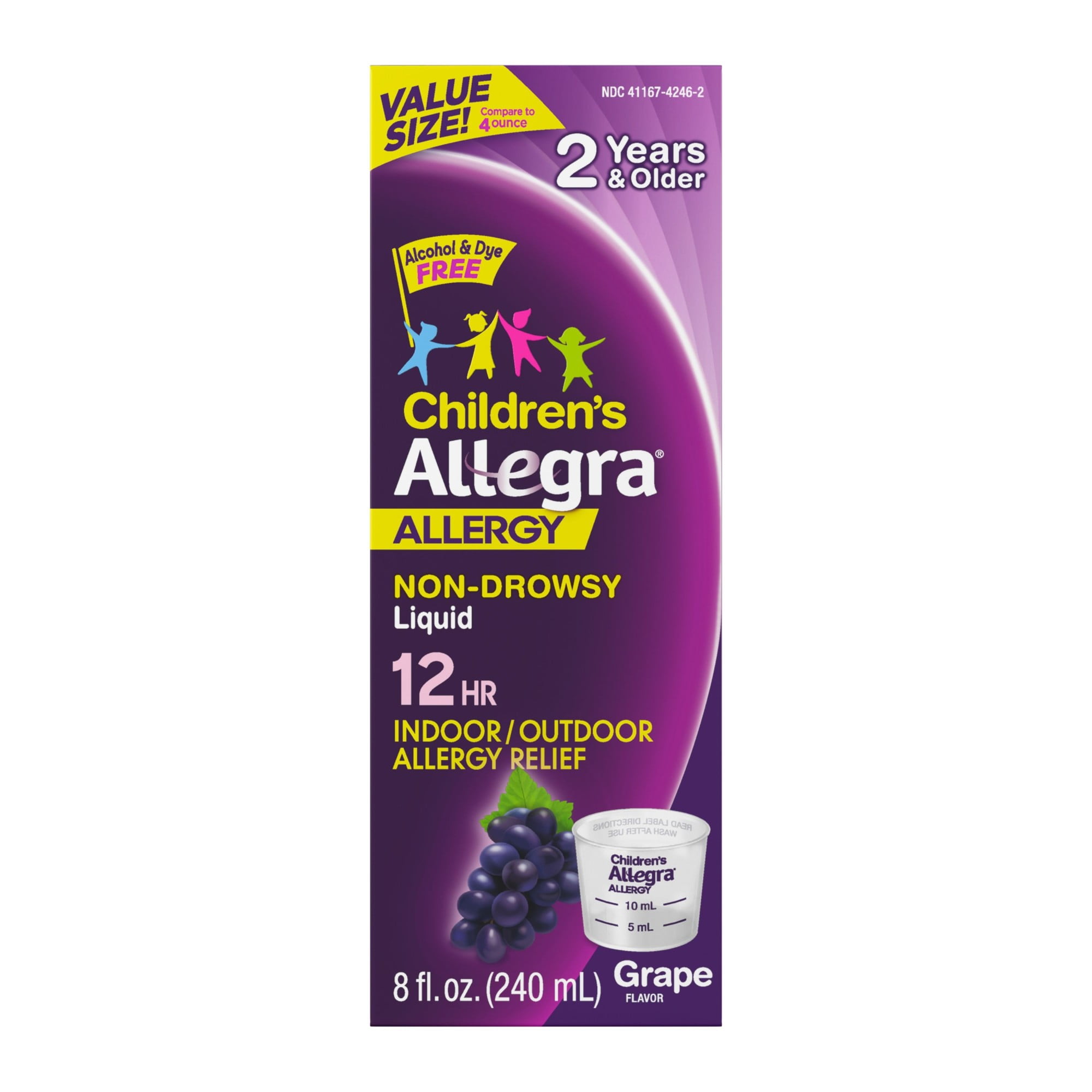 Allegra Children's 12-Hour Allergy Relief Liquid, Non-Drowsy Indoor and Outdoor Allergy Medicine, 30 mg Fexofenadine HCI Antihistamine For Kids, Grape Flavor, 8 oz