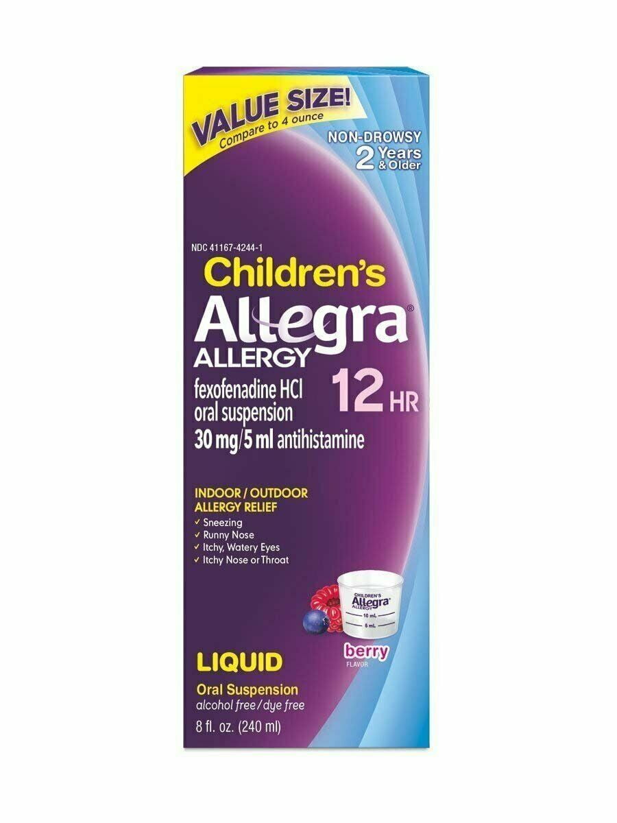 Allegra Children's Allergy 12 Hour Non-Drowsy Oral Suspension, Berry Flavor 8 oz (Pack of 3)
