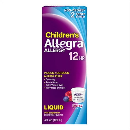 Allegra Childrens 12 Hour Allergy Relief Oral Suspension Liquid, Berry - 4 Oz, 2 Pack