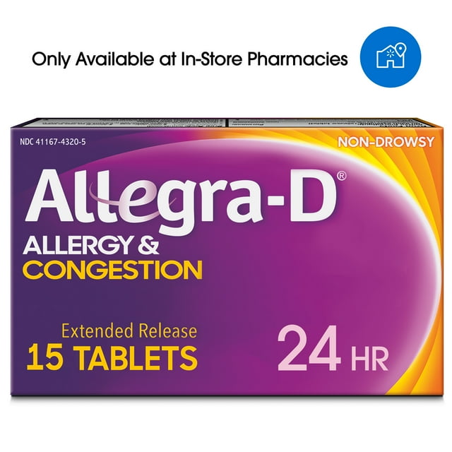 AllegraD 240mg Pseudoephedrine & 180mg Fexofenadine, 24Hour Non