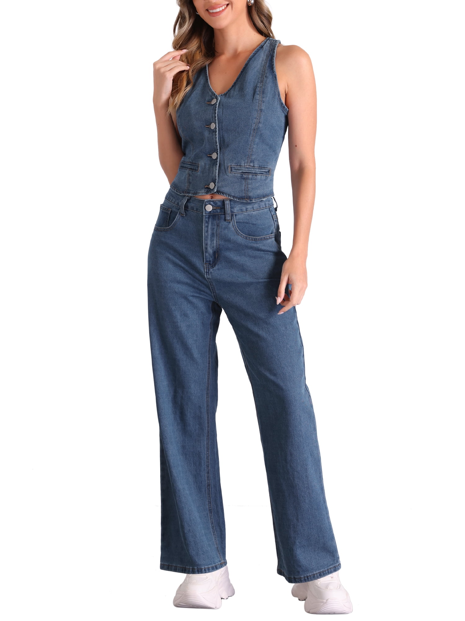 INSPIRE CHIC Piece Outfits Denim Set for Women's Sleeveless