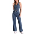 thumbnail image 1 of INSPIRE CHIC Women's 2 Pieces Outfits Denim Set Sleeveless Button Denim Vest Waistcoat Wide Leg Jeans S Grey Blue, 1 of 6