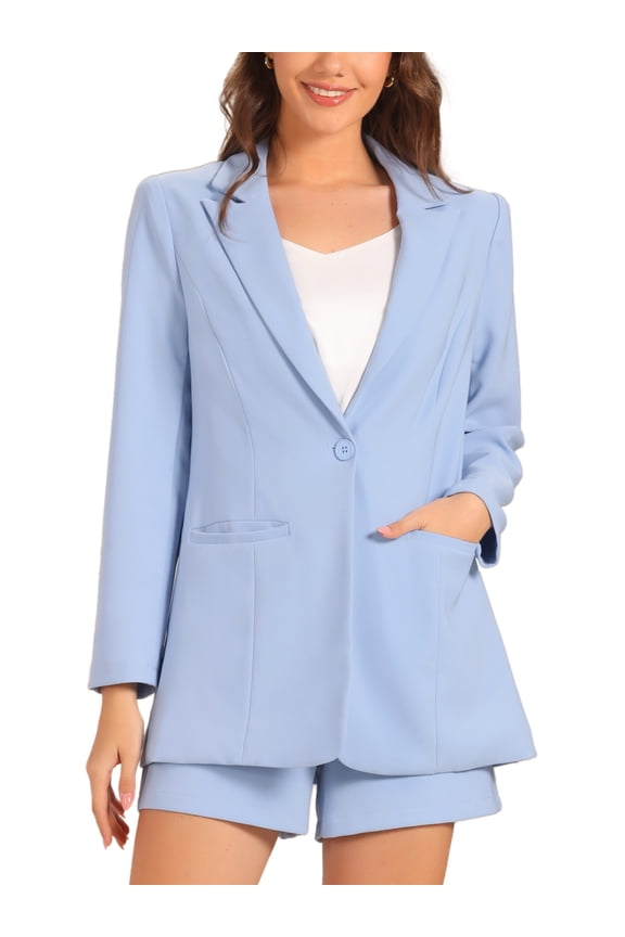 2 Piece Set for Women's Long Sleeves Blazer and Short Pants Suit Sets