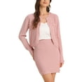 thumbnail image 1 of INSPIRE CHIC 2 Piece Suit for Women's Stretch Sweater Short Jacket and Skirt Casual Sets L Pink, 1 of 5