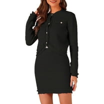 INSPIRE CHIC 2 Piece Suit for Women's Stretch Sweater Short Jacket and Skirt Casual Sets XS Black